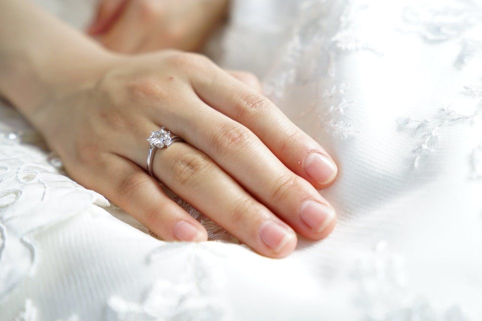 手のひらにある小指のほくろを隠す結婚指輪をしている人