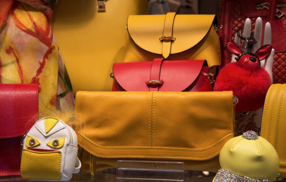 Large yellow leather bags